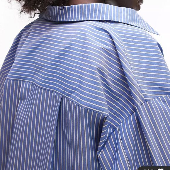 Topshop Petite oversized deep cuff stripe shirt blue & yellow Size 2 NWT in pkg - Picture 3 of 7